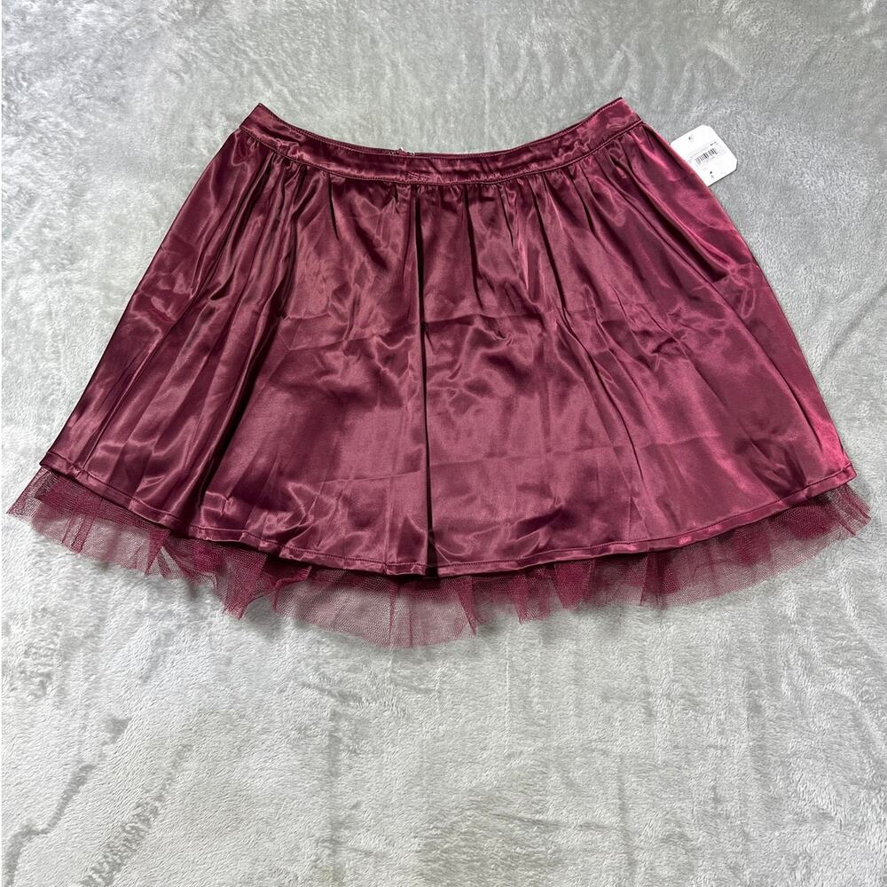 Altar'd State Burgundy Satin Tulle Hem Mini Skirt NWT Size Medium - Picture 2 of 7